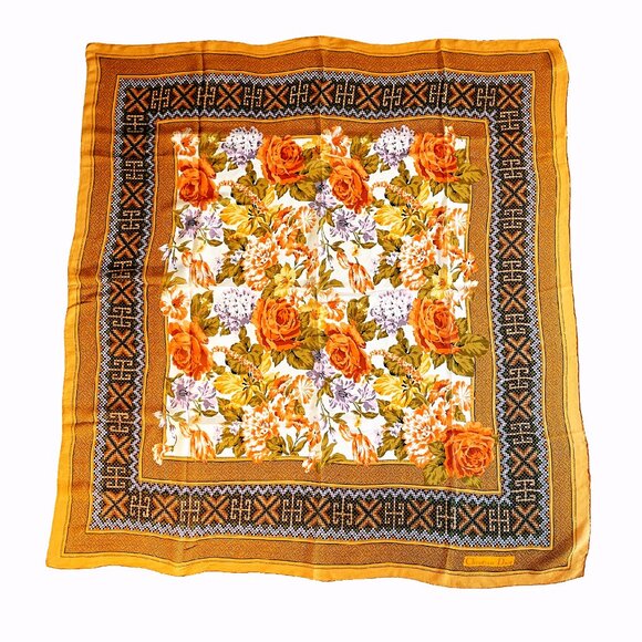Christian Dior Vintage Silk Scarf – Floral Pattern with Geometric Border - Picture 1 of 12